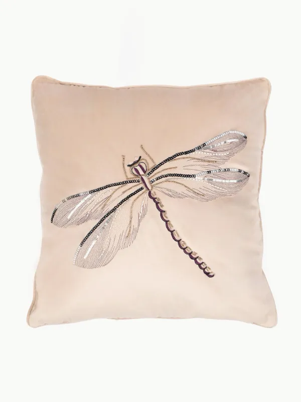Decorative pillow, 45x45, corduroy / beads, beige, Dragonfly, Dragonfly, image-0