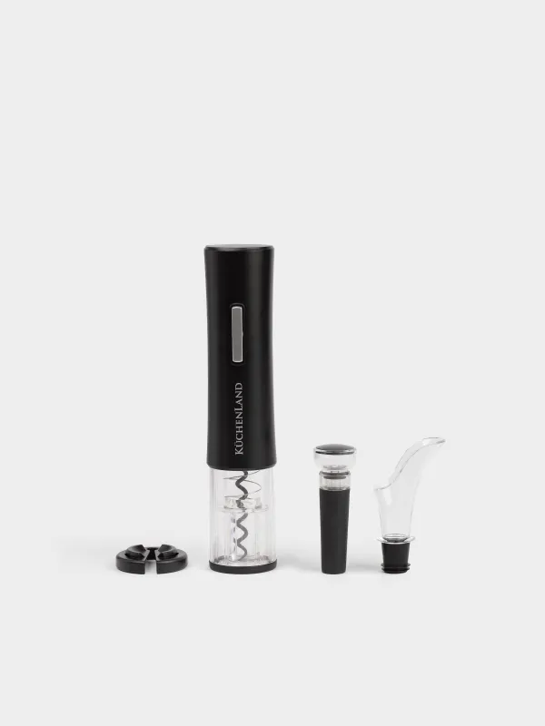 Drink set, 4 items, with vacuum stopper, plastic / steel, LED W, Black, Bar, image-0