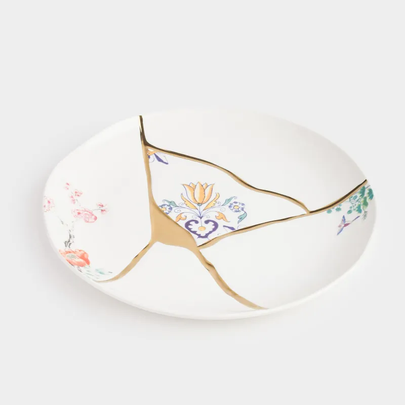 Dinner plate, 27 cm, porcelain N, white and gold, Kintsugi, Kintsugi, image-1
