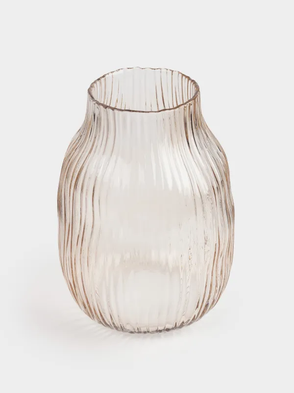 Flower vase, 24 cm, glass, beige, Stripes, image-3