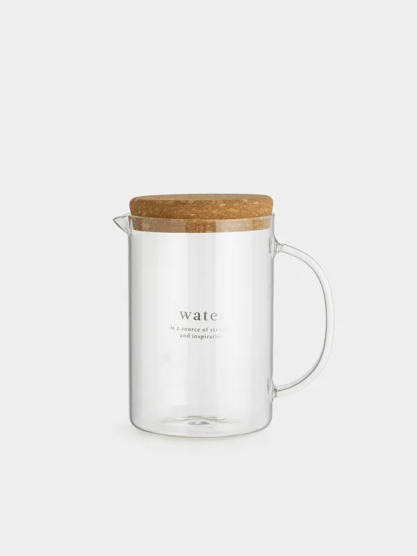 Jug, 1,7 l, with lid, glass B/cork, Clear font, image-0