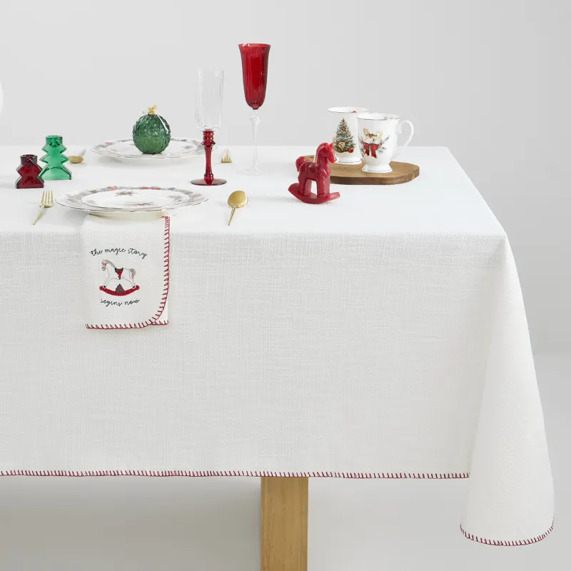 Tablecloth, 170x250 cm, with stitching, polyester, milky, Burlap, Gunny traditions