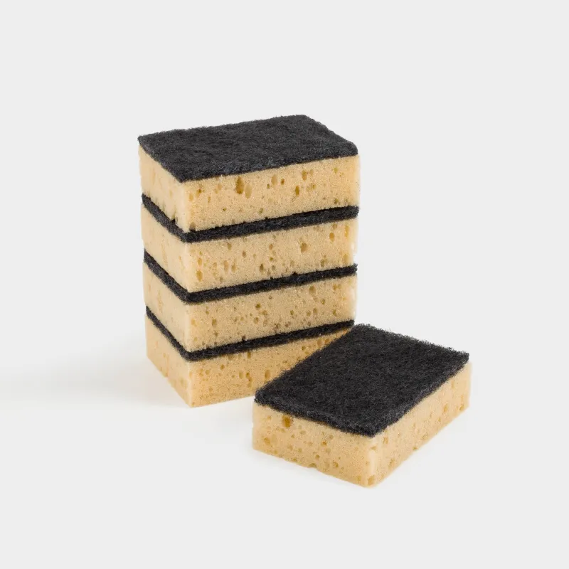 Dish washing sponge, 10x7 cm, 5 pcs, foam rubber / abrasive, black and beige, Black clean