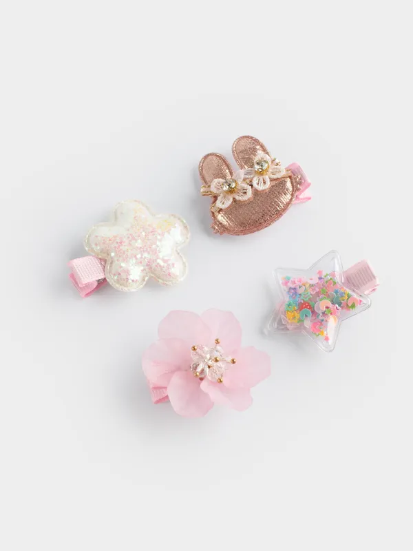 Elastic bands set for hair, 3 cm, 4 pcs, children's, polyester / plastic, pink, Rabbit, Gracile, image-1