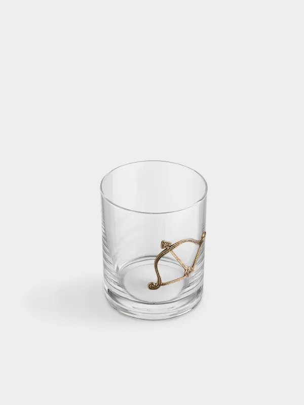 Drinking glass, 10 cm, 340 ml, glass/metal, golden, Sagittarius, Zodiac, image-1