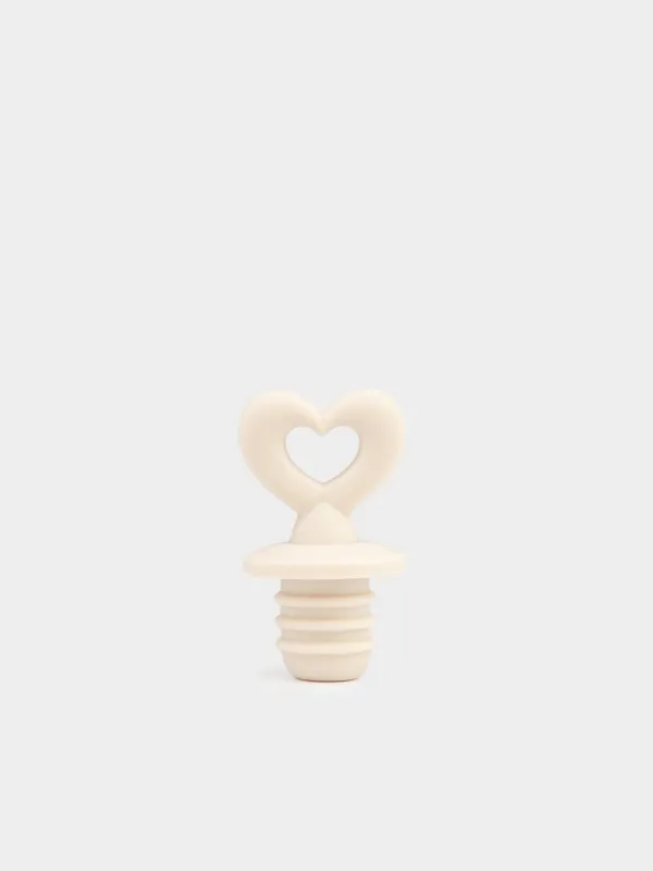 Wine bottle stopper, 5 cm, silicone, Beige, Heart, Soft kitchen, image-0
