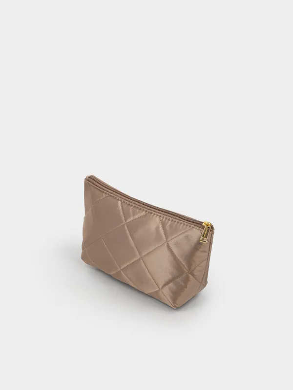 Makeup bag, 26x13 cm, quilted, satin, milky, Quilted silk, image-4