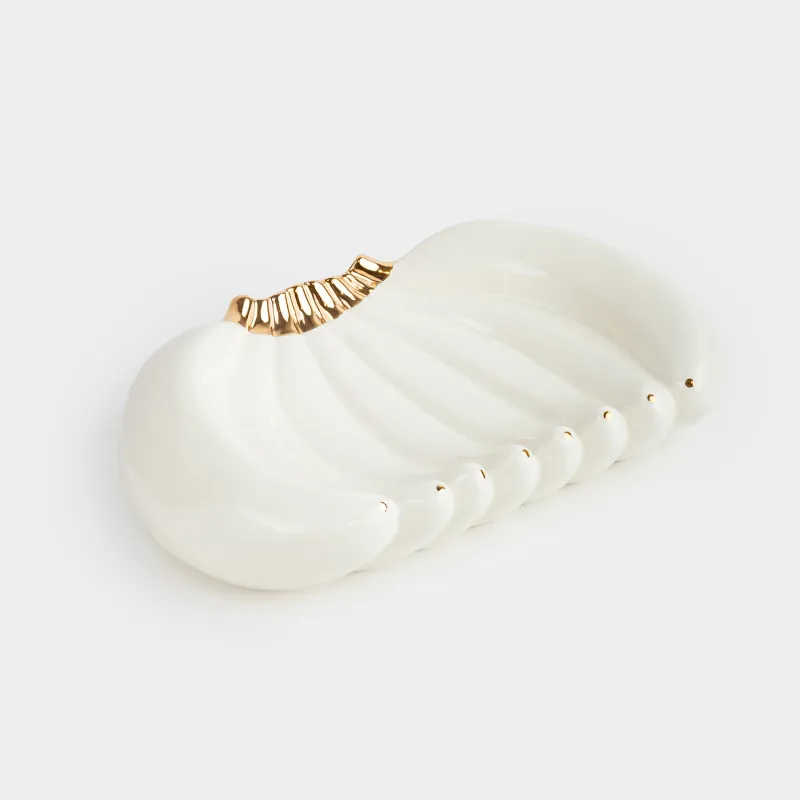 Fruit bowl, 26x16 cm, decorative, porcelain P, milky golden, Bananas, Tropical