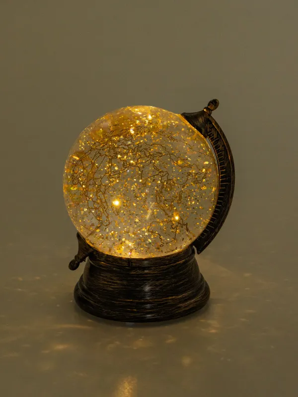 Snow lantern, 14x16 cm, illuminated, plastic, golden, Globe, Golden style, image-6