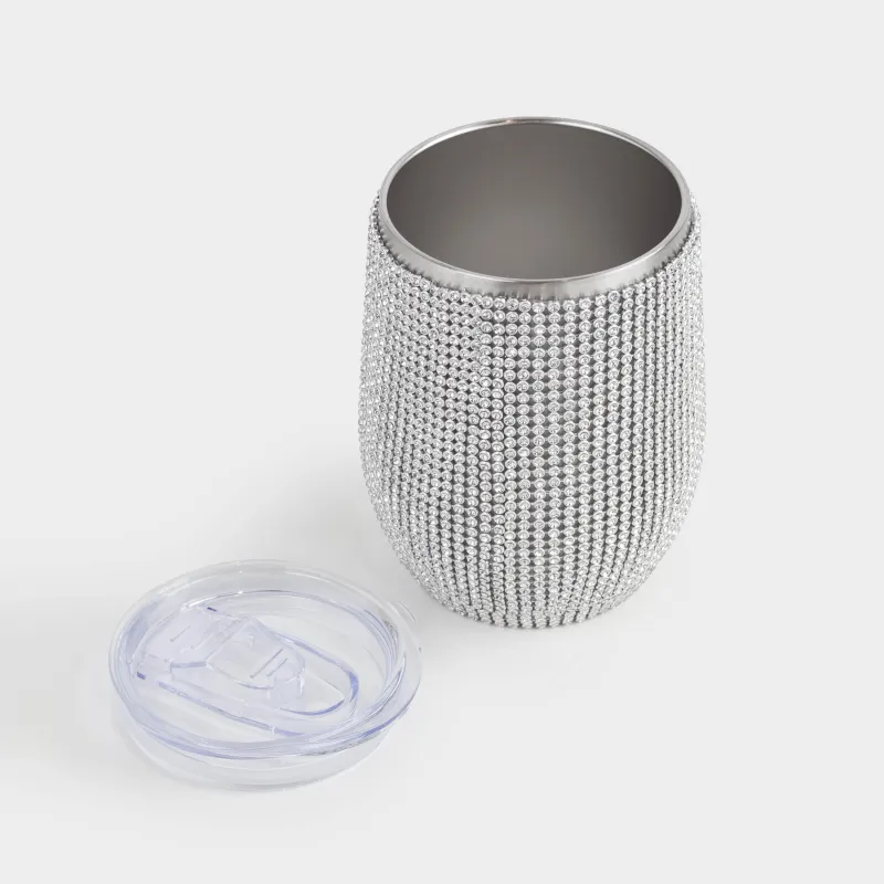 Thermo mug, 350 ml, steel / rhinestones, gold, Crystal decor, image-2