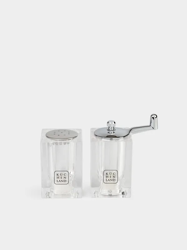 Salt and pepper set, 9 cm, with mill, acrylic/plastic, Cube, image-0
