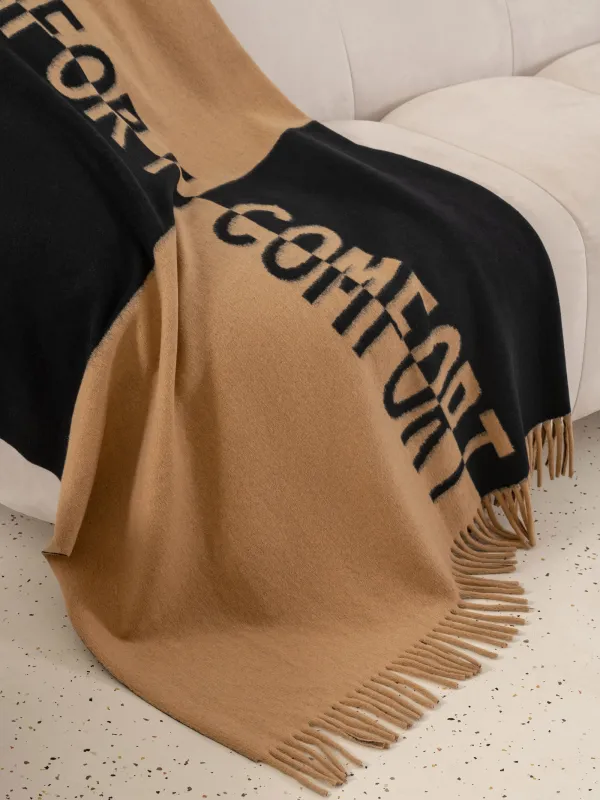 Plaid, 130x170 cm, with fringe, polyester, beige-black, Comfort, Soft home, image-2