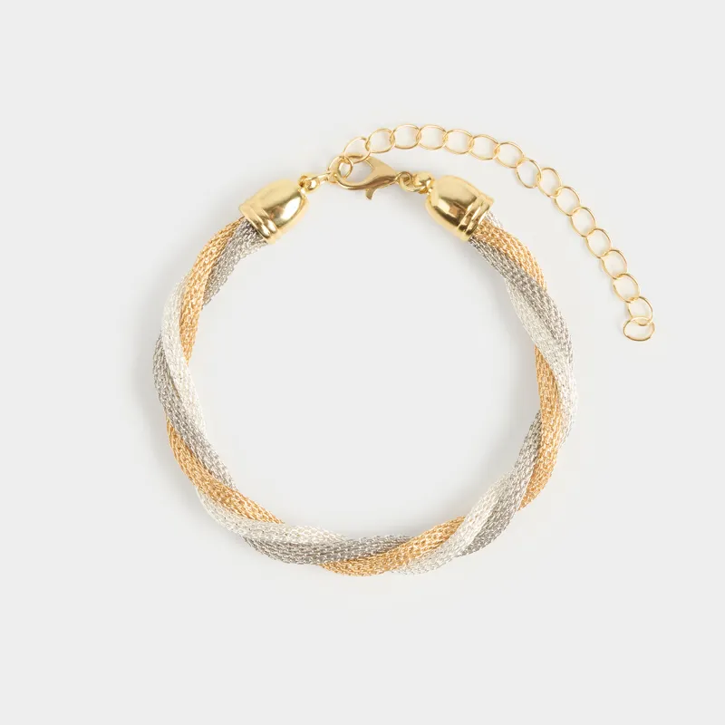 Bracelet, 24 cm, triple, metal, gold-silver, Harness, Flagel
