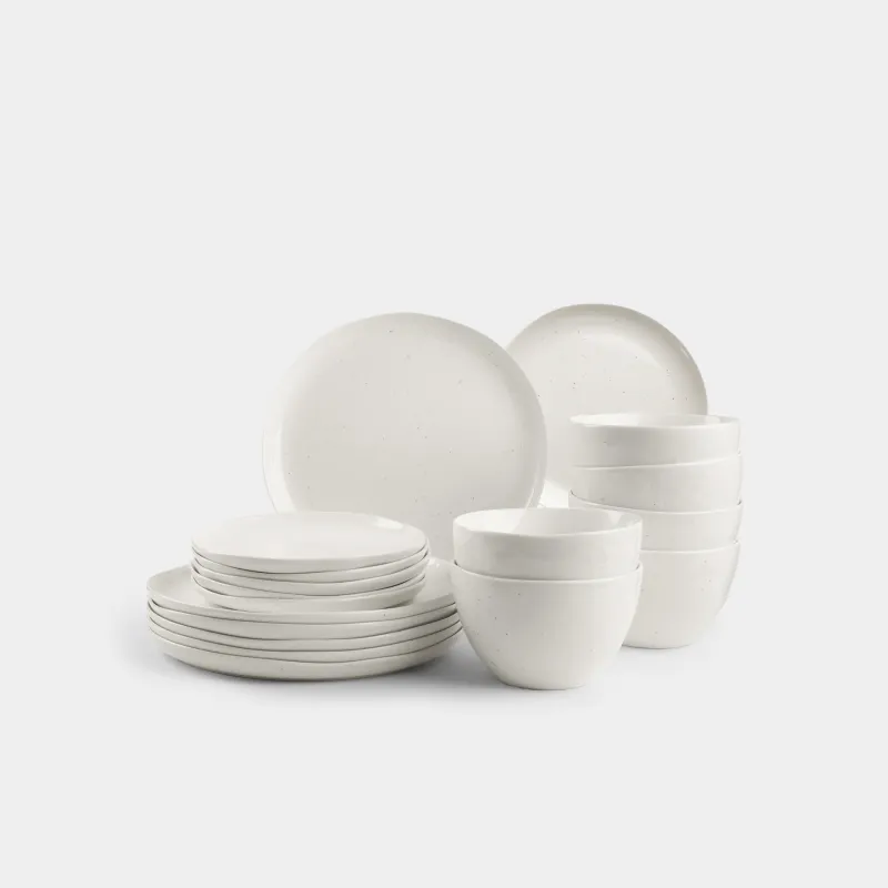 Dining set, 6 pers, 18 pr, porcelain N, milk, Dots, Boho