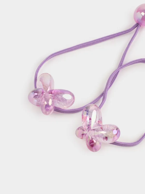 Elastic band for hair, 9 cm, 2 pcs, acrylic / polyester, purple, Butterfly, Gracile, image-1