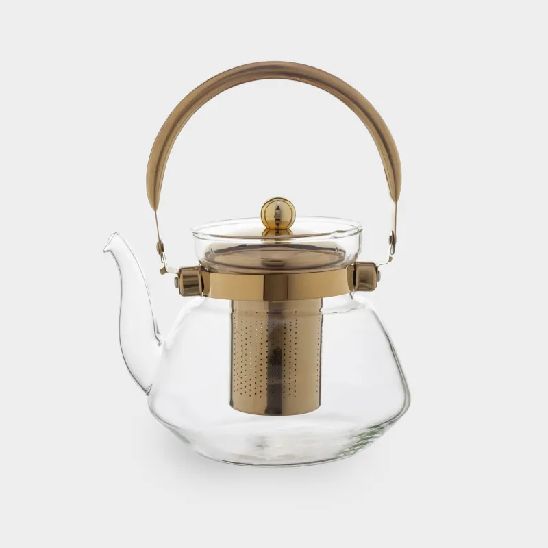 Teapot, 1,3 l, B/steel glass, golden, Classic gold