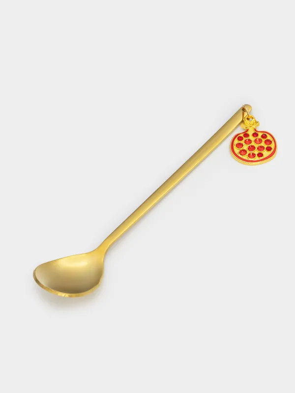 Dessert spoon, 14 cm, 2 pcs, steel, golden, Garnet and orange, Garnet gold, image-1