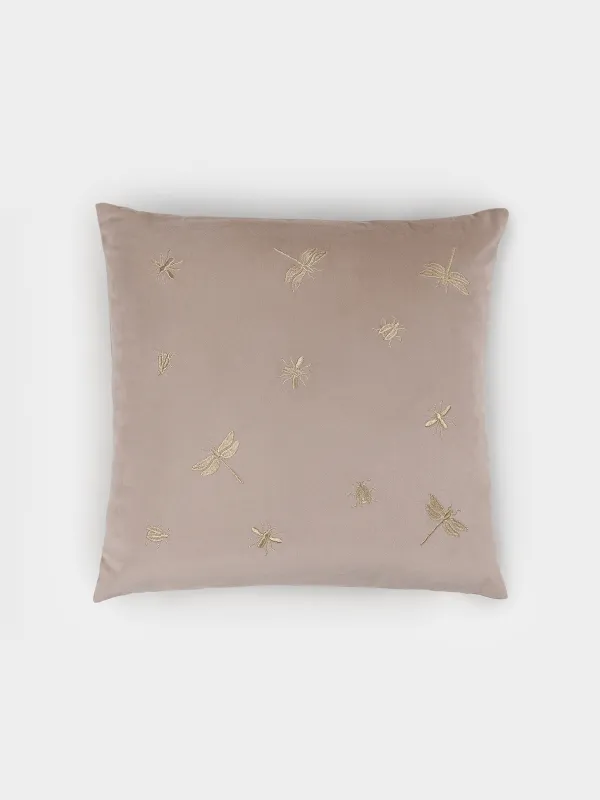 Decorative pillow, 45x45 cm, corduroy, light beige, Dragonflies and beetles, Bugs, image-0