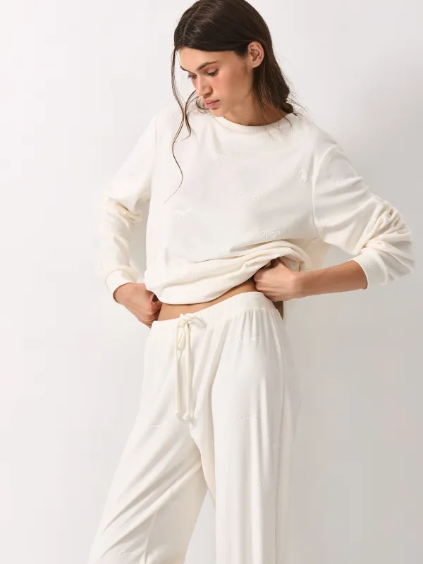 Women's sweatshirt, homewear, size S, velour, milky, Horses, Tamila, image-3