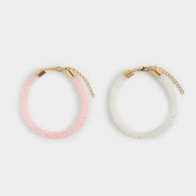 Bracelets set, 8 cm, 2 pcs, white/pink, Crystals, Jewelry