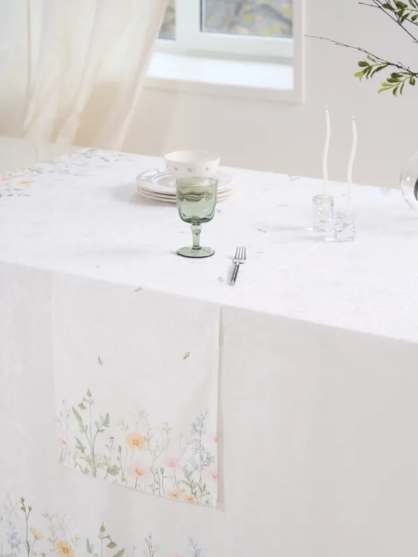 Table runner, 40x160 cm, jacquard, polyester, milky, Wildflowers, Petals serenity, image-10