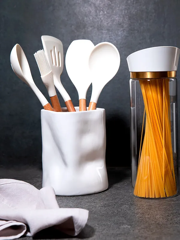 Kitchen accessories stand, 16 cm, ceramic, white, Crush, image-2