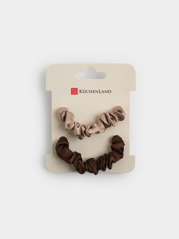 Hair tie, 6 cm, 2 pcs, satin, beige-brown, Silk, image-3