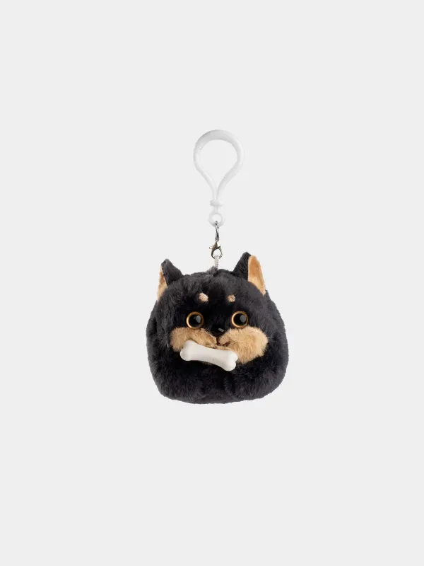 Keychain, 8 cm, Soft, wind-up, polyester / plastic, grey, Dog with bone, Dog, image-0