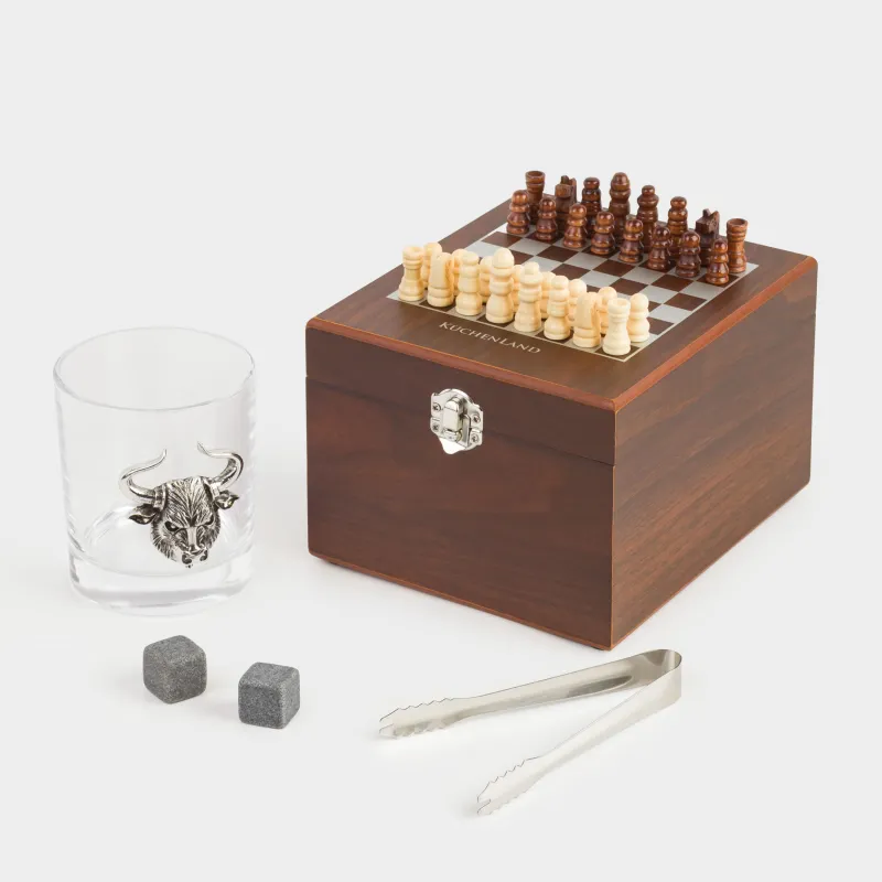 Drink set, 1 person, 4 items, in a box, glass / cubes/tongs, glass / marble, Chess, Sabal, image-10