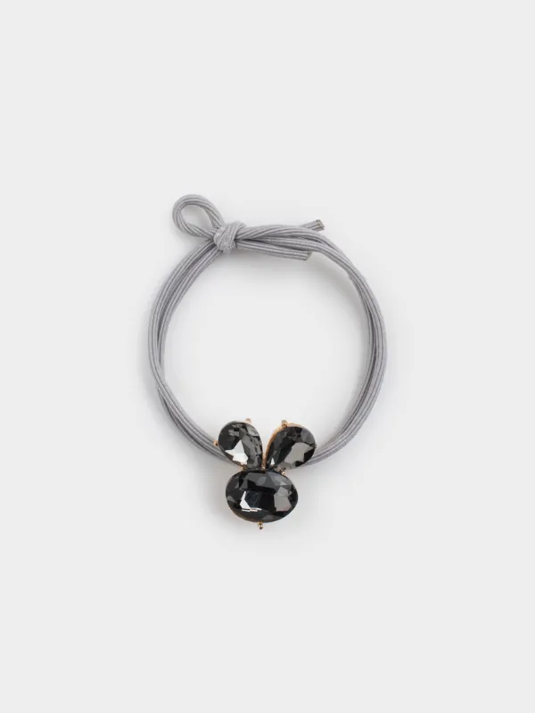 Elastic hair band, 4 cm, 2 pcs, polyester / plastic, black, Bunnies, Gracile, image-3