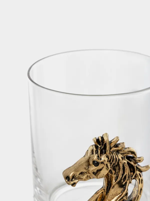 Drinking glass, 10 cm, 340 ml, glass/metal, Golden horse Lux elements, image-3