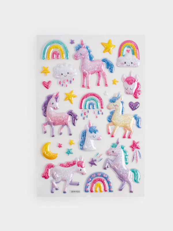 Sticker set, 21x14 cm, 26 pcs, disposable, PVC, Unicorns, Unicorn, image-0