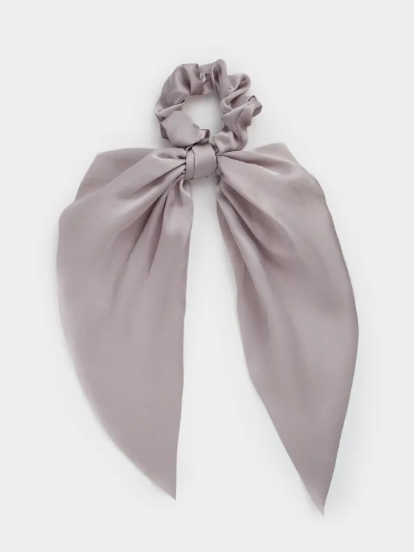 Elastic hair band, 25 cm, with ribbon, satin, grey, Silk, image-0