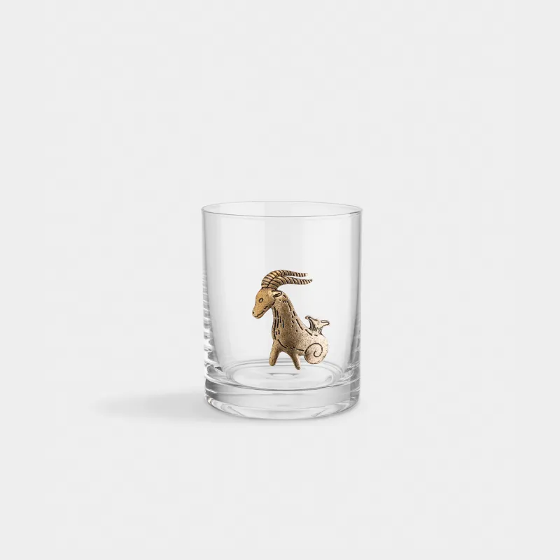 Drinking glass, 10 cm, 340 ml, glass/metal, golden, Capricorn, Zodiac