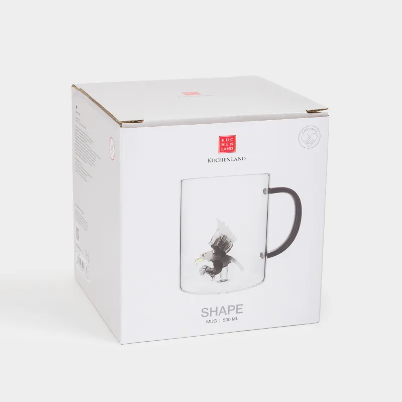 Mug, 500 ml, glass B, black handle, Eagle, Shape, image-3
