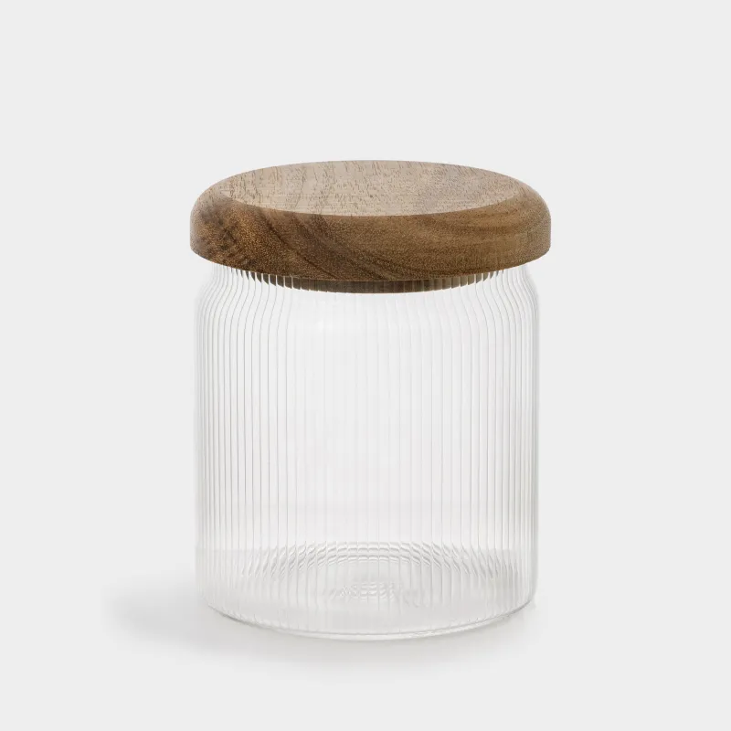Bulk products jar, 400 ml, glass R / wood, Ribby wood