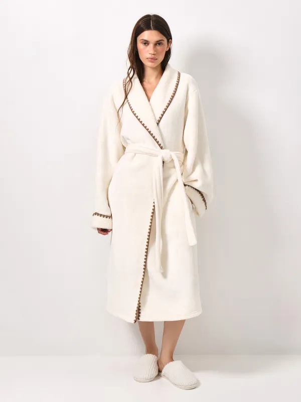 Women's robe, homewear, size L / XL, with long sleeve, boucle/flannel, milky, Curly, image-0