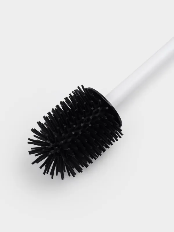 Toilet brush, 38 cm, with stand, rubber / metal, white and black, Vesta, image-3