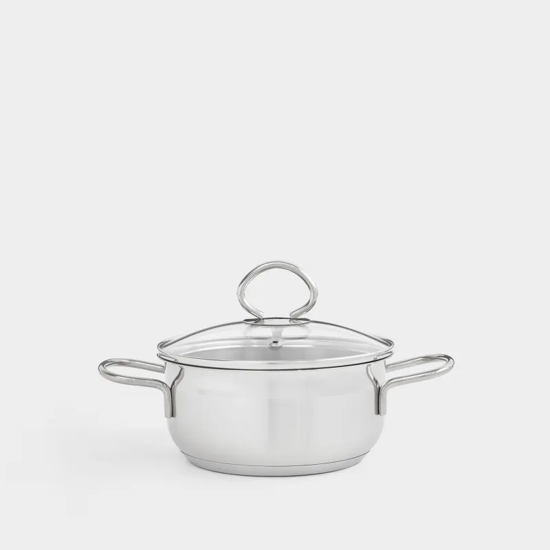 Pot, 16 cm, 1.4 l, with lid, steel / glass, Egoist lite