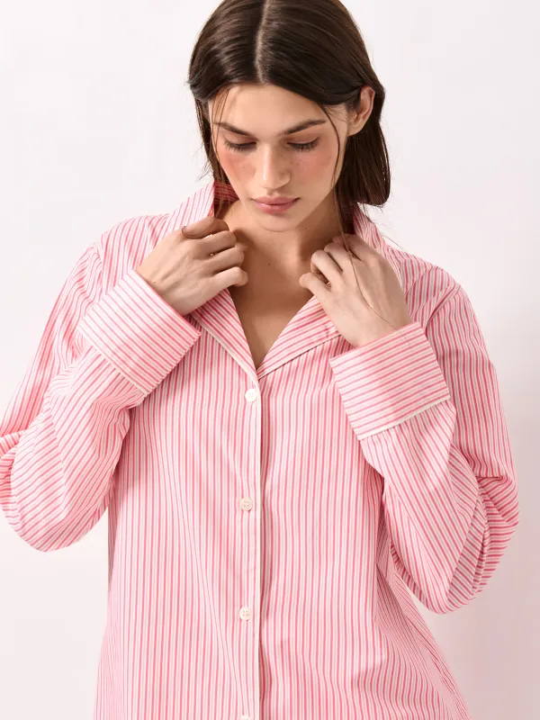 Women's shirt, homewear, size S, with long sleeves, cotton / viscose, Red, Stripe, Lonisa, image-4
