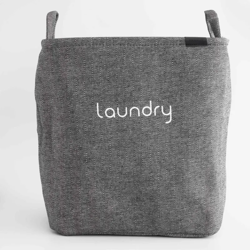 Laundry storage bag, 35x25x40 cm, with handles, polyester, rectangular, Grey, Navy, image-1