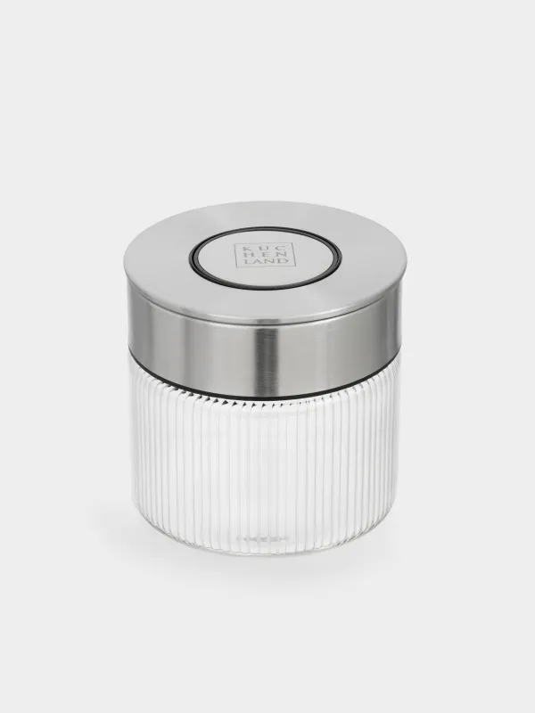 Bulk products jar, 360 ml, with vacuum lid, glass B, Ribby steel, image-1