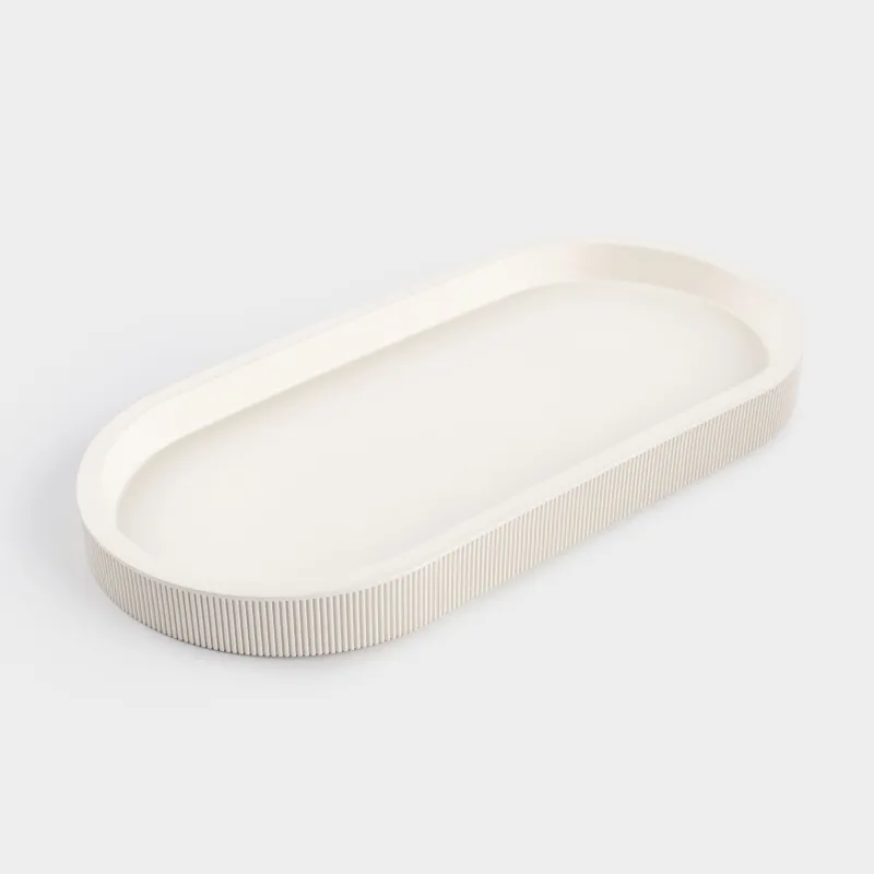 Bath tray, 27x13 cm, polyresin, milky, White stripes