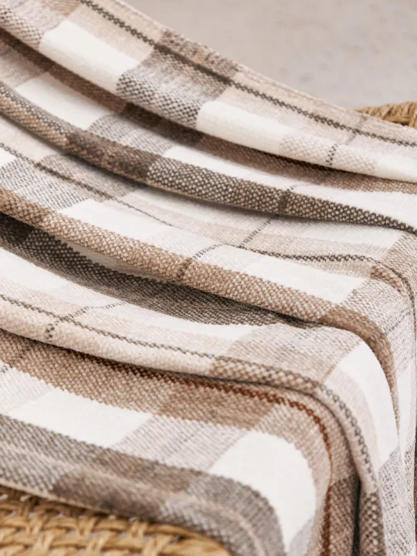Plaid, 130x170 cm, fringed, chenille, beige-brown, Checkered, Hazel, image-2