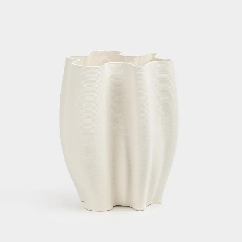 Flower vase, 30 cm, ceramic, white, Bends, Crumple