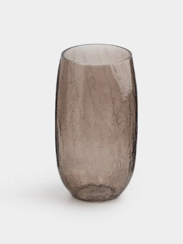 Flower vase, 26 cm, glass, brown, Craquelure, Ice, image-1