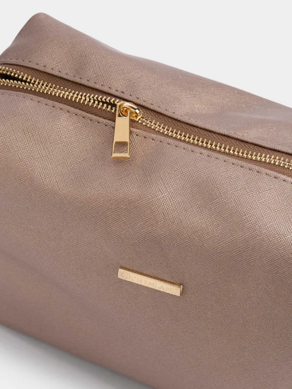 Cosmetic bag, 27x17 cm, polyurethane, golden, Beauty, image-1