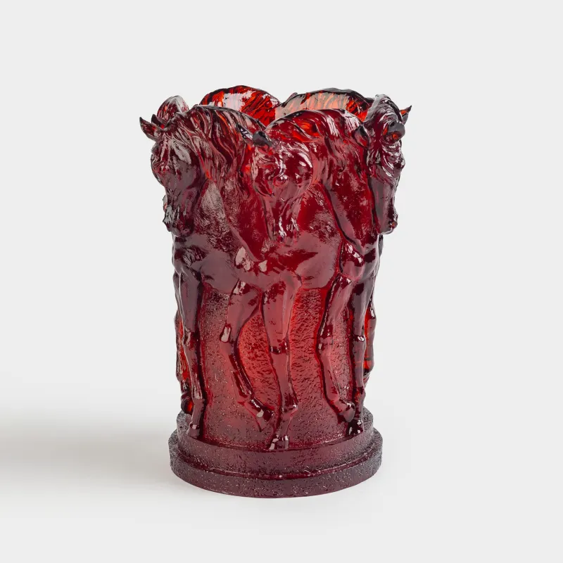 Decorative vase, 19 cm, polyresin, grey, Horses, Horse color