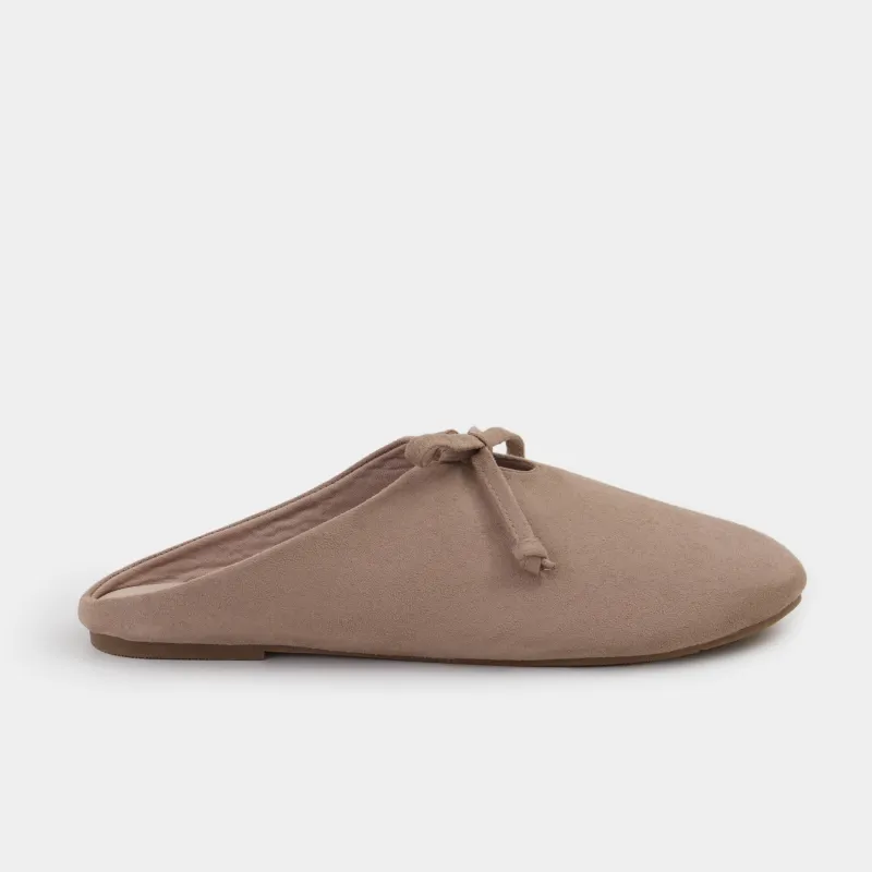 Women's slippers, homewear, size 36-37, faux suede, mocha, Bow, Suede