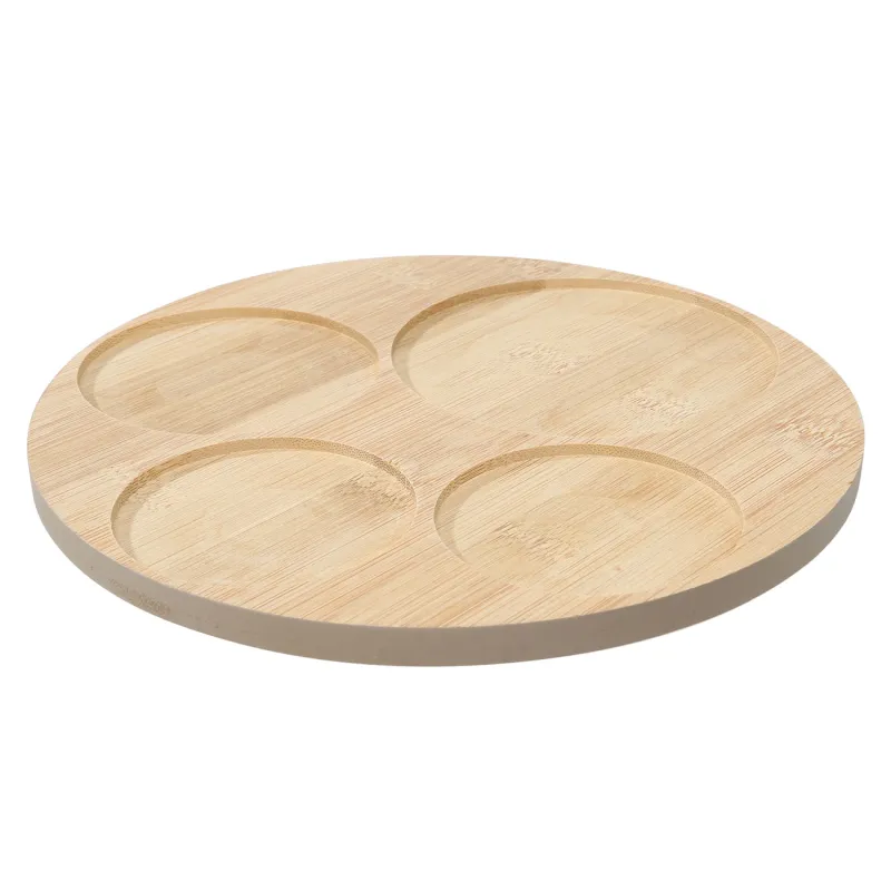 Snack set, 4 pcs, on a stand, ceramic / bamboo, white, round bowls, Bamboo, image-2